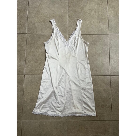 Vintage Cream Lace Nylon Midi Slip Dress Nightgown Jenelle Of California - Picture 5 of 9
